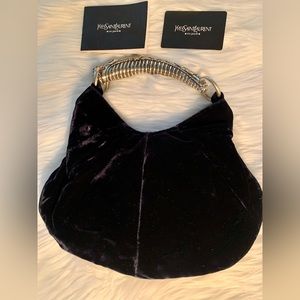 Yves Saint Laurent Blue velvet Mombasa Silver Horn Bag
